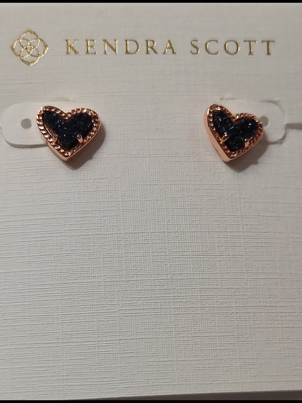 Kendra Scott Rose Gold Heart Stud Earrings with Black Stones